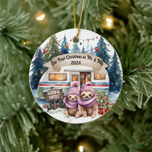 First Christmas RV Camping Couple Newlywed Ceramic Tree Decoration