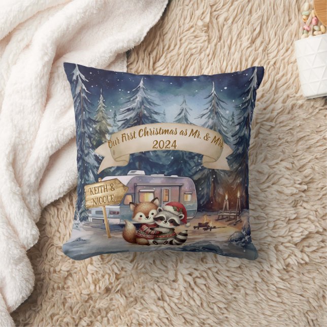 First Christmas RV Couple Newlywed Ornament Cushion (Blanket)