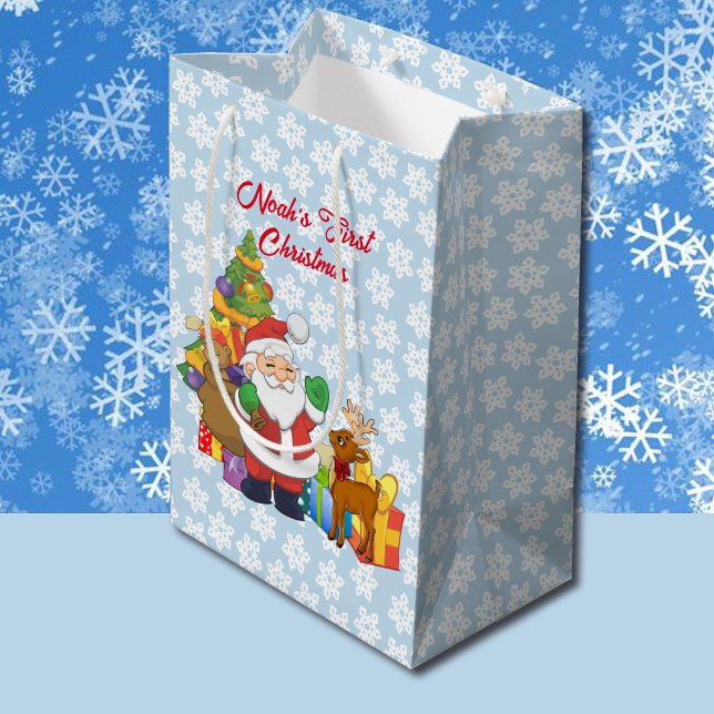 First Christmas Santa Boy's Name Custom Medium Gift Bag (Creator Uploaded)