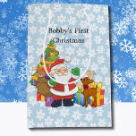 First Christmas Santa Boy's Name Custom Medium Gift Bag<br><div class="desc">Baby's Personalise Name First Christmas Santa Medium Gift Bag</div>