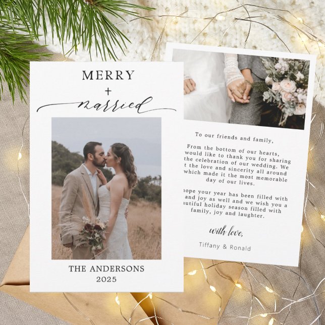First Christmas Script 2 Photos Wedding Christmas Thank You Card (Creator Uploaded)