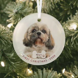 First Christmas Shih Tzu Dog Pet Photo Glass Tree Decoration