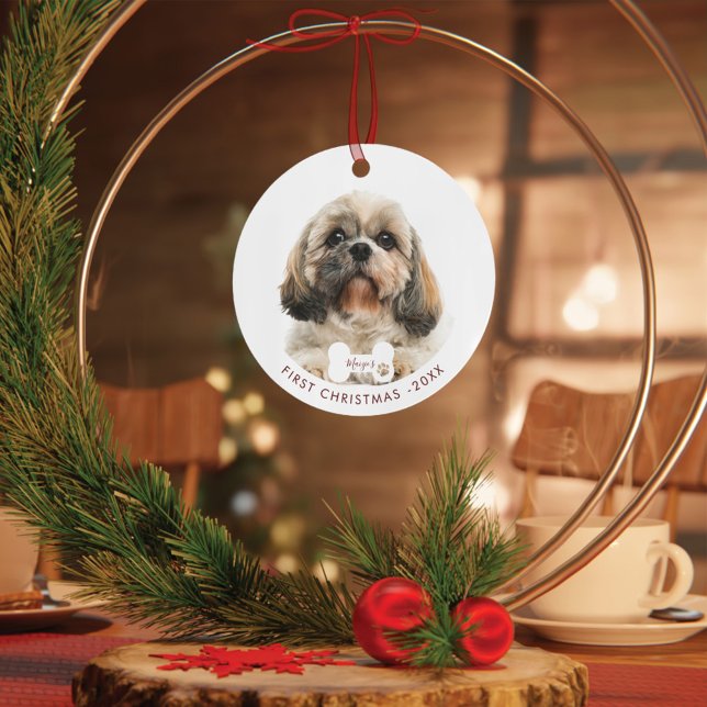 First Christmas Shih Tzu Dog Pet Photo Metal Tree Decoration (Creator Uploaded)