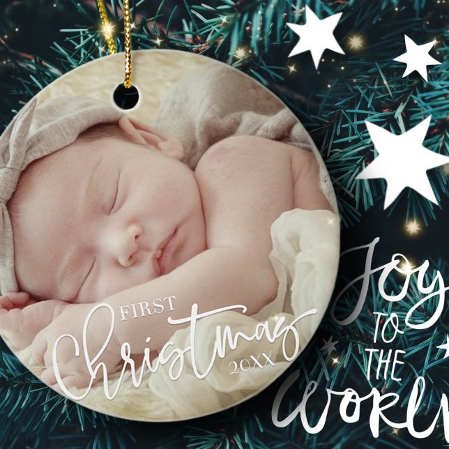 First Christmas Simple Script Custom Baby Photo Ceramic Tree Decoration (Creator Uploaded)