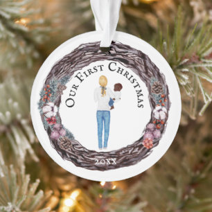 First Christmas single blonde mum baby PHOTO Ornament