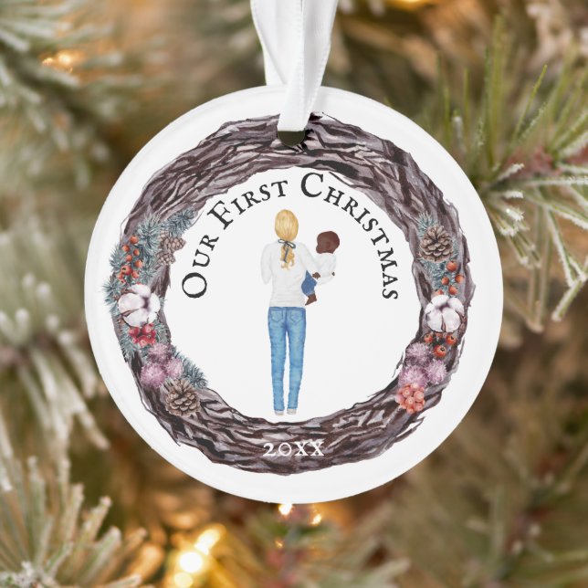 First Christmas single blonde mum baby PHOTO Ornament (Tree)