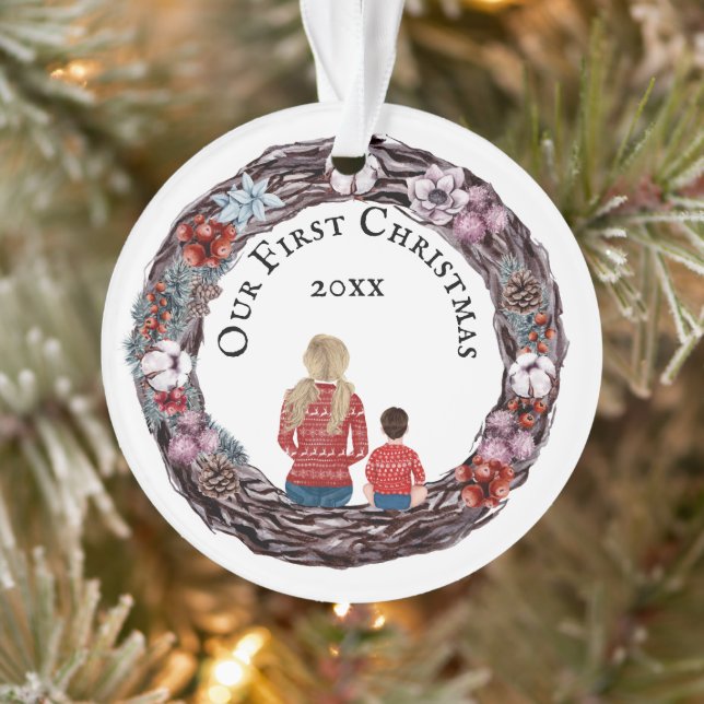First Christmas single mother child PHOTO Ornament (Tree)