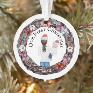 First Christmas single mother Santa hat PHOTO Orna Ornament