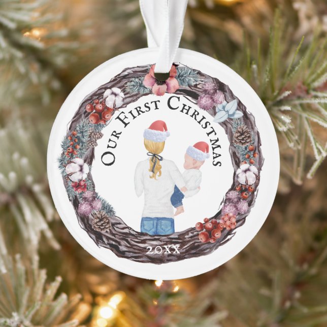 First Christmas single mother Santa hat PHOTO Ornament (Tree)