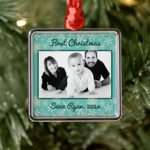 First Christmas Snowflakes Baby Boy Photo Ornament
