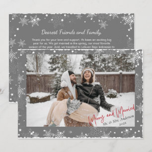 First Christmas Snowflakes Merry and Married Photo Holiday Card