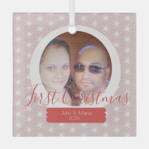 First Christmas Snowglobe Photo Snowflake Glass Tree Decoration