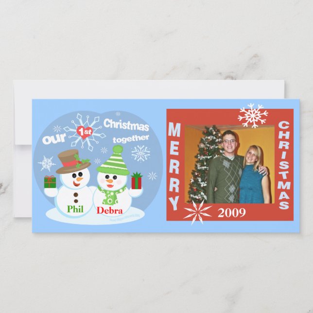 First Christmas Snowmen Couples Photo Card (Front)