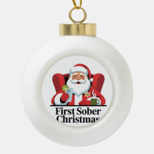 First Christmas Sober Santa Sobriety Xmas Ceramic Ball Christmas Ornament