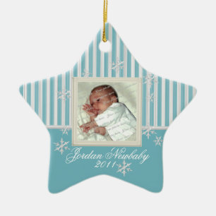 First Christmas Star and Snowflakes Light Blue Ceramic Tree Decoration