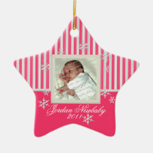First Christmas Star and Snowflakes Pink Ceramic Tree Decoration