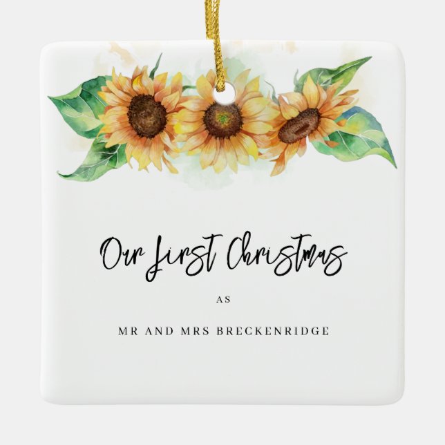 First Christmas Sunflower Thank You Ceramic Ornament (Front)