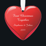 First Christmas Together 2019 Romantic Cute Heart Ornament<br><div class="desc">Designed for Christmas 2019,  this is designed with cute romantic red heart design in solid red background and personalised text templates for entering your names. Perfect romantic gift for couple celebrating their first Christmas.</div>
