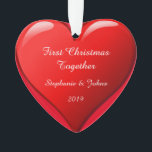 First Christmas Together 2019 Romantic Cute Heart Ornament<br><div class="desc">Designed for Christmas 2019,  this is designed with cute romantic red heart design in solid red background and personalised text templates for entering your names. Perfect romantic gift for couple celebrating their first Christmas.</div>