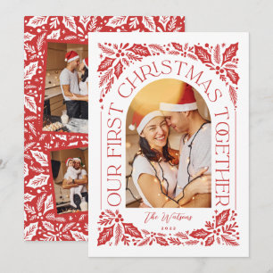 First Christmas Together Arch Red 3 Photo Collage Holiday Card