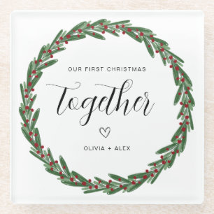 First Christmas Together Christmas Couple Gift Glass Coaster