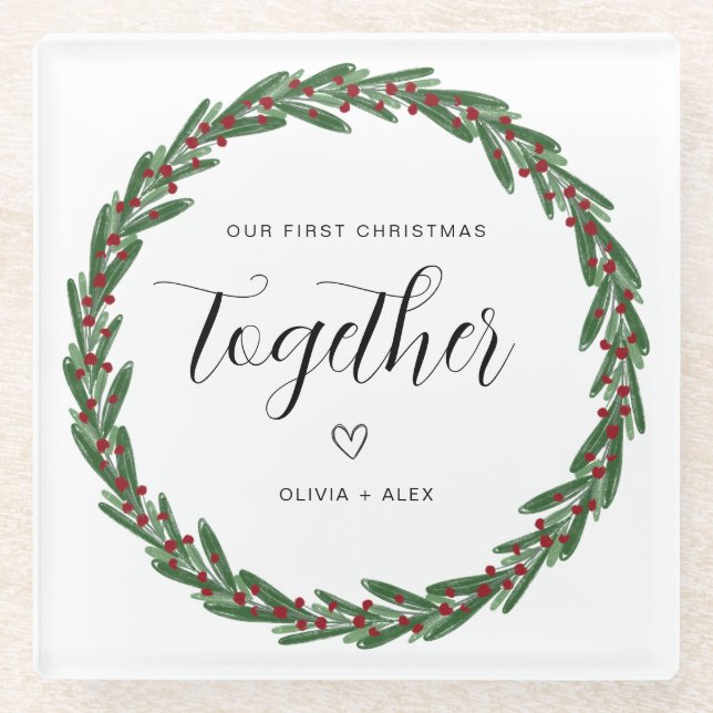 First Christmas Together Christmas Couple Gift Glass Coaster (Front)