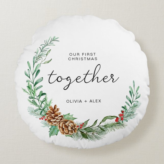 First Christmas Together Christmas Couple Gift Round Cushion (Front)