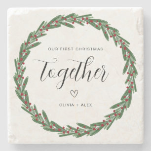 First Christmas Together Christmas Couple Gift Stone Coaster