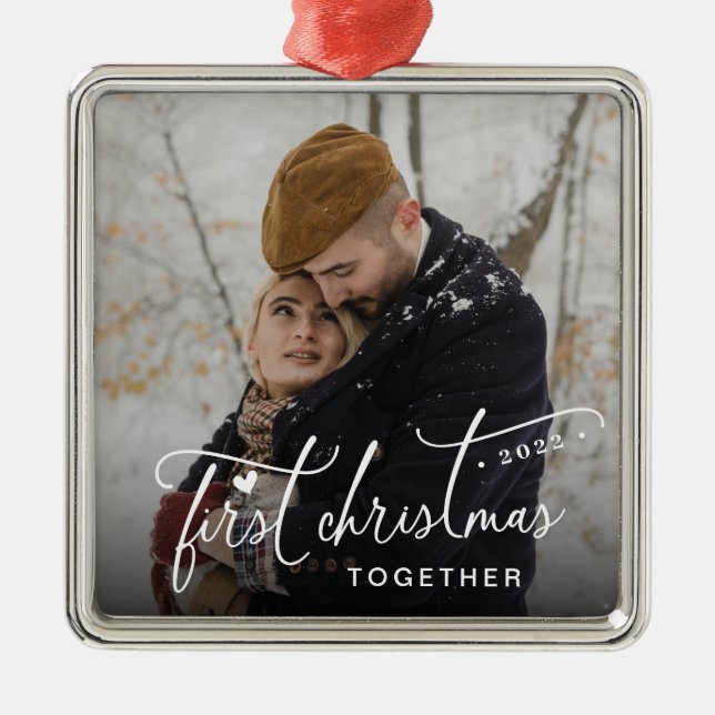 First Christmas Together Christmas Photo Metal Tree Decoration (Front)