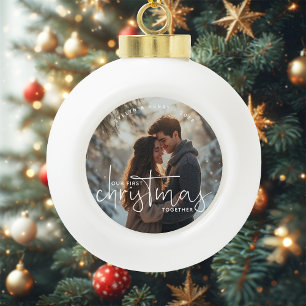 First Christmas Together Couple Name Photo Ceramic Ball Christmas Ornament
