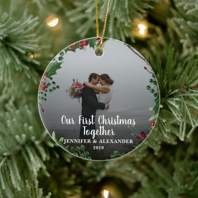First Christmas Together couple photo Ceramic Tree Decoration (Tree)