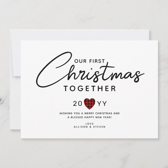 First Christmas Together Couples Rustic Heart  Holiday Card (Front)
