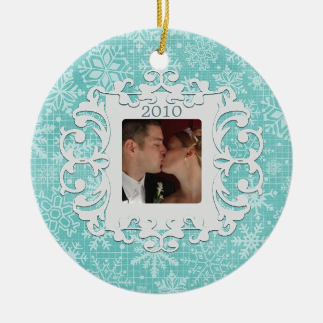 First Christmas Together Custom Photo and Date Ceramic Tree Decoration (Front)