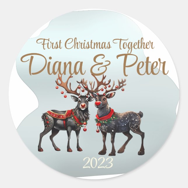 First Christmas together - customisable ornament Classic Round Sticker (Front)
