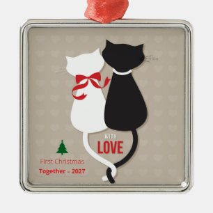 First Christmas Together – Cute Cat Couple Holiday Metal Tree Decoration