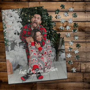 First Christmas Together Funny Photo Name Jigsaw Puzzle