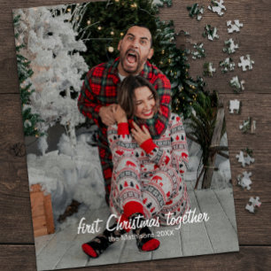 First Christmas Together Funny Photo Name Jigsaw Puzzle