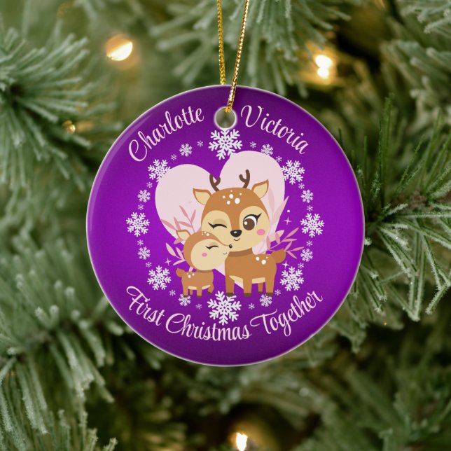 First Christmas together Mum and Daughter reindeer Ceramic Tree Decoration (Tree)