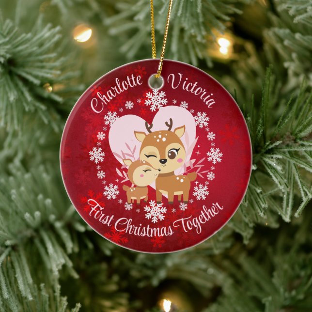 First Christmas Together Mum and Daughter Reindeer Ceramic Tree Decoration (Tree)