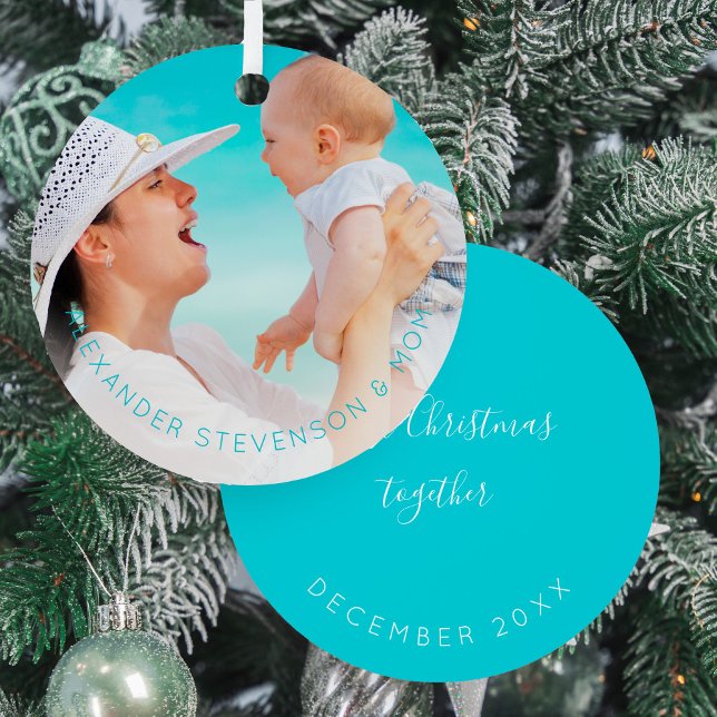 First Christmas together mum new baby custom photo Metal Tree Decoration (Creator Uploaded)