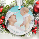 First Christmas together new baby teal Ornament<br><div class="desc">Mother and newborn baby celebrating first Christmas together family photo keepsake teal tree ornament. Personalise with your kid's name,  text,  and photo on both sides.               Elegant Christmas tree decoration for years to come or a beautiful gift for your parents or grandparents.</div>