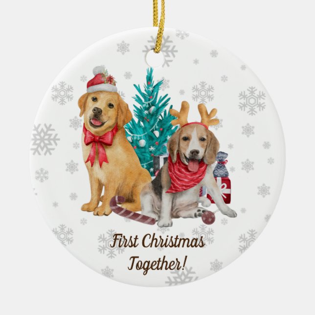 First Christmas Together Personalised Dogs Puppies Ceramic Tree Decoration (Front)