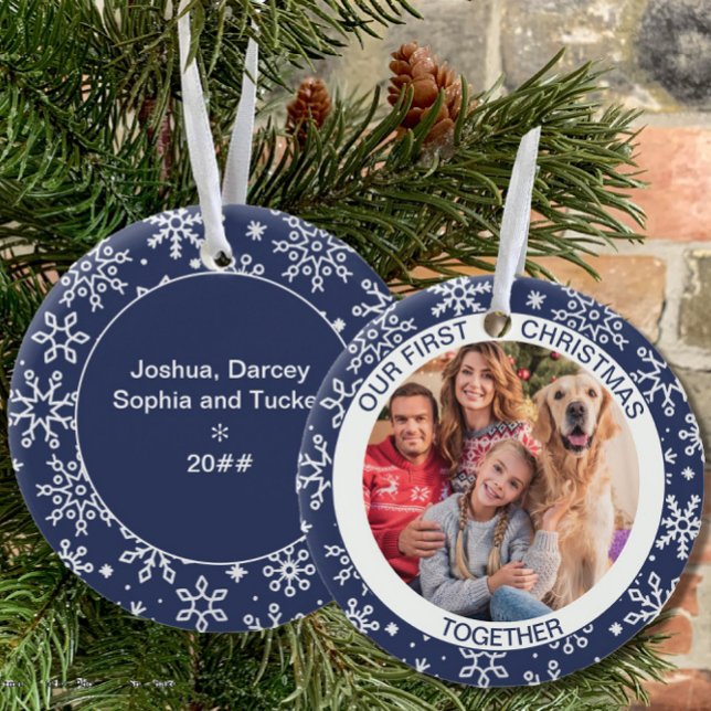 First Christmas Together Photo Blue Snowflake Ceramic Tree Decoration (Creator Uploaded)