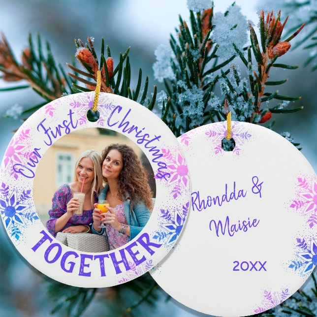 First Christmas Together Photo Bright Snowflake Ceramic Tree Decoration (Creator Uploaded)
