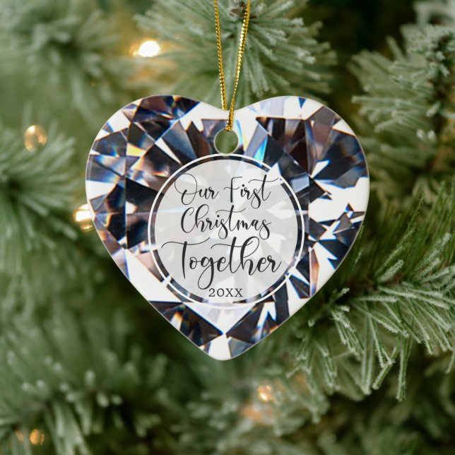First Christmas Together Photo Crystal Heart Ceramic Tree Decoration (Tree)