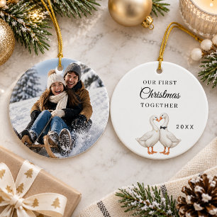 First Christmas Together Photo Goose Couple Ceramic Tree Decoration