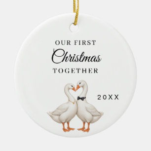 First Christmas Together Photo Goose Couple Ceramic Tree Decoration