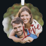 First Christmas together photo love script red Tree Decoration Card<br><div class="desc">Upload your favourite photo (preferably square),  insert your text,  names,  and date,  and make these trendy modern dark red burgundy Christmas tree ornament card a keepsake gift to remind you of your relationship,  engagement,  wedding,  or any other couple's anniversary!</div>