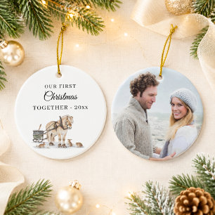 First Christmas Together Photo Winter Horse  Ceramic Tree Decoration