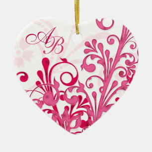First Christmas Together Pink Floral Wedding Heart Ceramic Tree Decoration